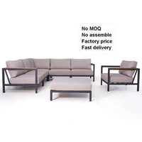 HKM-857235 Teak Wood Armrest Sectional Sofa Set with Aluminium Frame for Outdoor Patio and Garden