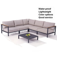 HKM-857235 Teak Wood Armrest Sectional Sofa Set with Aluminium Frame for Outdoor Patio and Garden