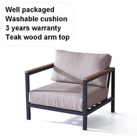 HKM-857235 Teak Wood Armrest Sectional Sofa Set with Aluminium Frame for Outdoor Patio and Garden