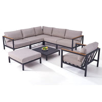 HKM-857235 Teak Wood Armrest Sectional Sofa Set with Aluminium Frame for Outdoor Patio and Garden