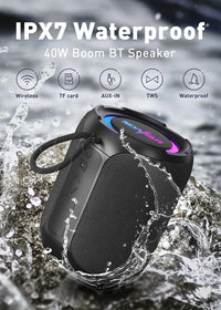 HKM-857363 Portable Bluetooth Speaker with 40W Stereo Sound, Extra Bass, IPX7 Waterproof for Outdoor Parties