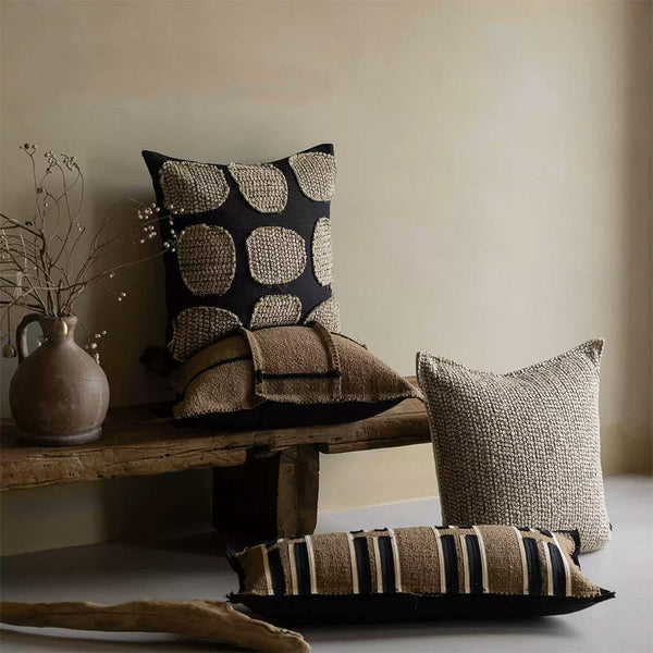 HKM-857491 Luxury Linen Cotton Blend Decorative Pillow Cover - Simple Brown Khaki Cushion Case for Sofa and Chair