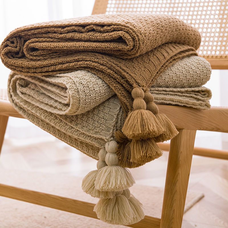 HKM-857683 Cozy Handmade Tassel Velvet Blankets for Office and Leisure Time