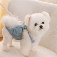 HKM-8579261 Light and Dark Blue Denim Suspender Skirt for Pets - Casual Summer Apparel