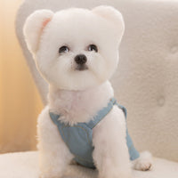 HKM-8579261 Light and Dark Blue Denim Suspender Skirt for Pets - Casual Summer Apparel