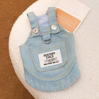 HKM-8579261 Light and Dark Blue Denim Suspender Skirt for Pets - Casual Summer Apparel