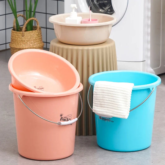 HKM-857939 Round PP Plastic Bucket with Lid for Bathroom and Washroom Use