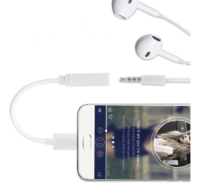 HKM-858003 Type-C to 3.5mm Audio Cable for Universal Headphones - 11.5cm Length, White, PVC Wire with ABS Shell