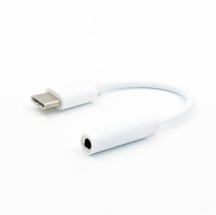 HKM-858003 Type-C to 3.5mm Audio Cable for Universal Headphones - 11.5cm Length, White, PVC Wire with ABS Shell