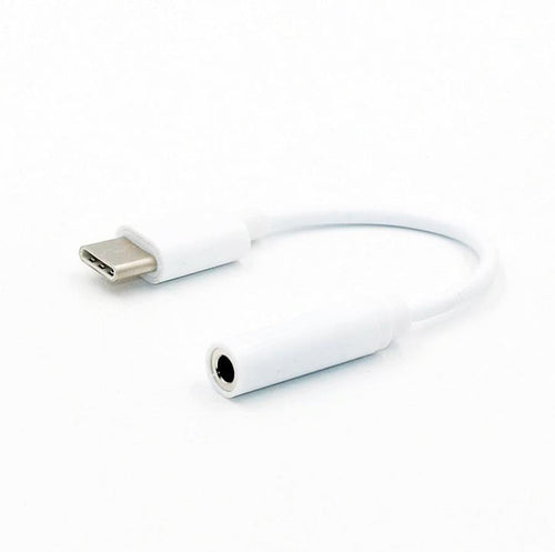 HKM-858003 Type-C to 3.5mm Audio Cable for Universal Headphones - 11.5cm Length, White, PVC Wire with ABS Shell