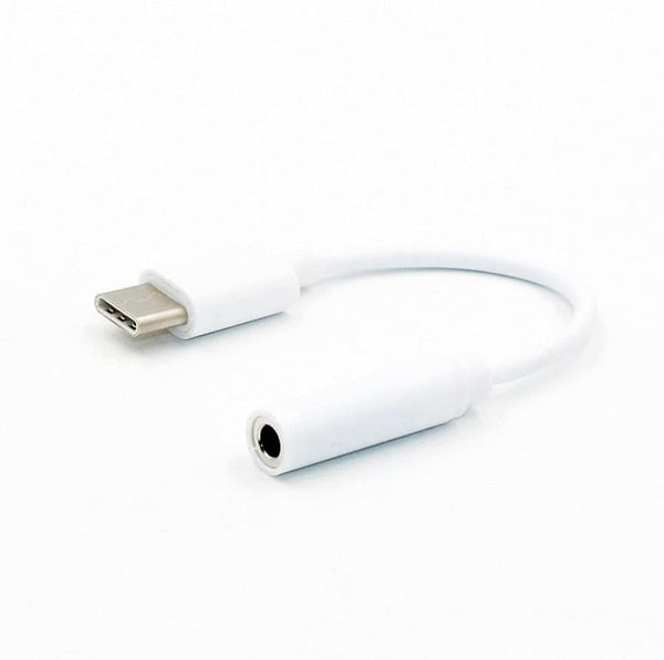 HKM-858003 Type-C to 3.5mm Audio Cable for Universal Headphones - 11.5cm Length, White, PVC Wire with ABS Shell