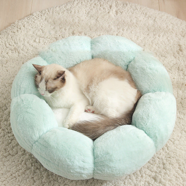 HKM-858067 Autumn Winter Plus Velvet Thick Round Flower Cat Litter Kennel