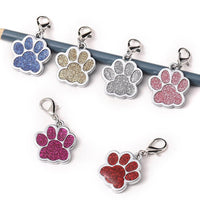 HKM-858067 Custom Glitter Zinc Alloy Dog Tag - Paw Shape, Anti-Lost, Lettering Function
