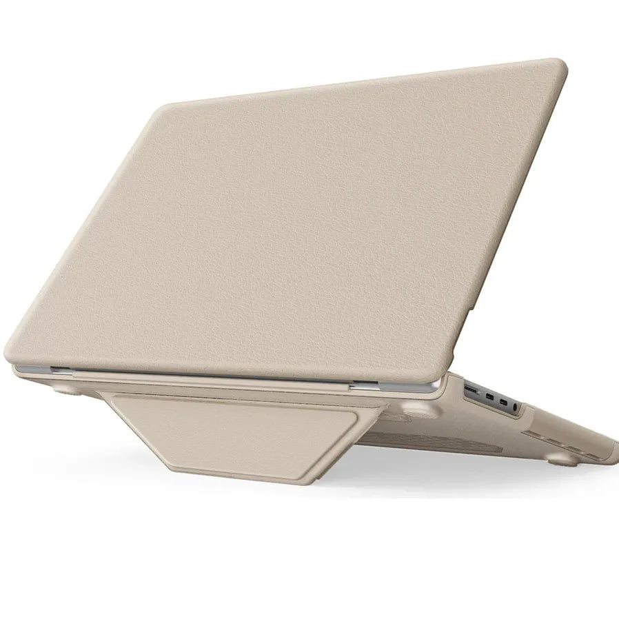 HKM-858067 Gold PU Kickstand Cover for MacBook Pro 14-inch (2021/2023) Models A2442, A2779, A2918, A2992