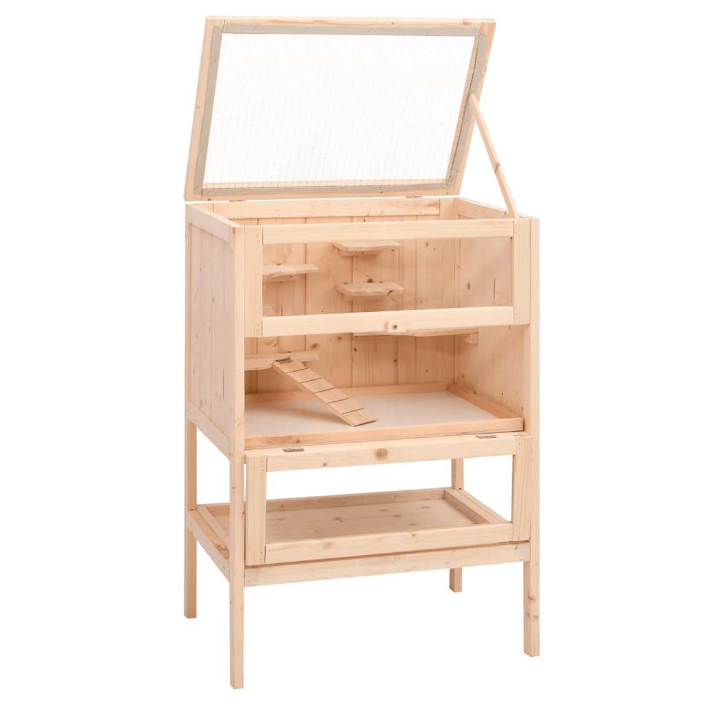 HKM-8582077 Wooden Hamster Cage with Accessories – Solid Fir Wood, Multi-Level Design, Spacious Habitats for Small Pets