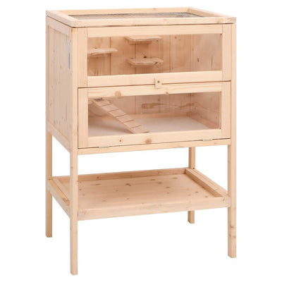 HKM-8582077 Wooden Hamster Cage with Accessories – Solid Fir Wood, Multi-Level Design, Spacious Habitats for Small Pets
