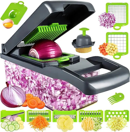 HKM-858259 13-in-1 Multifunctional Handheld Food Cutter and Vegetable Chopper with Interchangeable Blades
