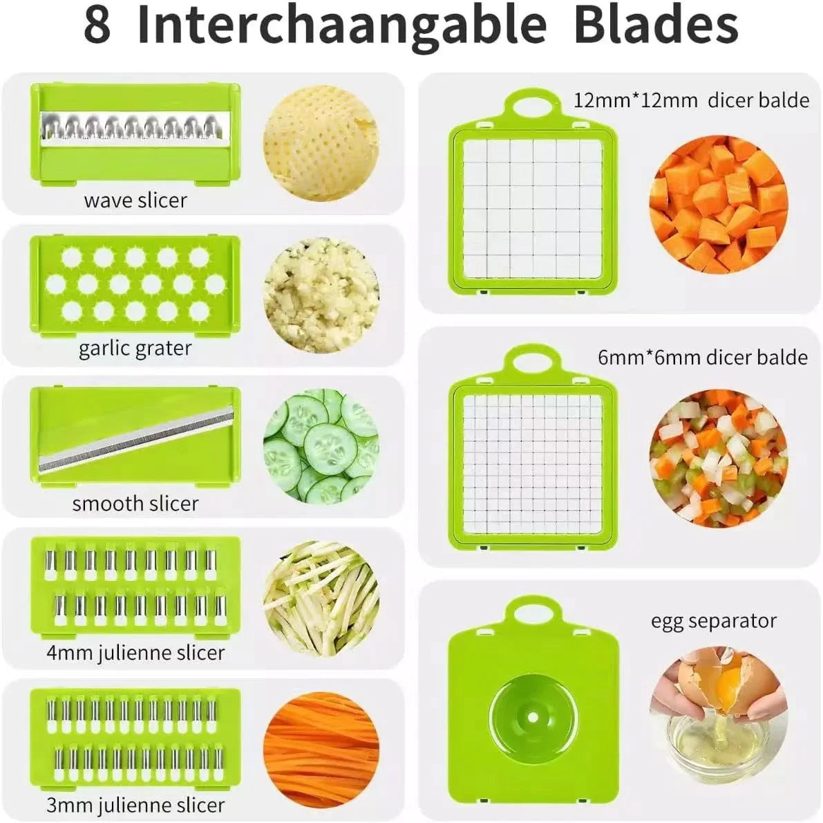 HKM-858259 13-in-1 Multifunctional Handheld Food Cutter and Vegetable Chopper with Interchangeable Blades