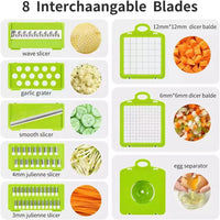 HKM-858259 13-in-1 Multifunctional Handheld Food Cutter and Vegetable Chopper with Interchangeable Blades