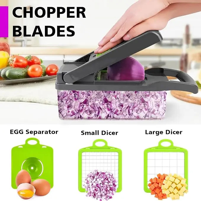 HKM-858259 13-in-1 Multifunctional Handheld Food Cutter and Vegetable Chopper with Interchangeable Blades