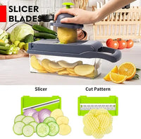 HKM-858259 13-in-1 Multifunctional Handheld Food Cutter and Vegetable Chopper with Interchangeable Blades