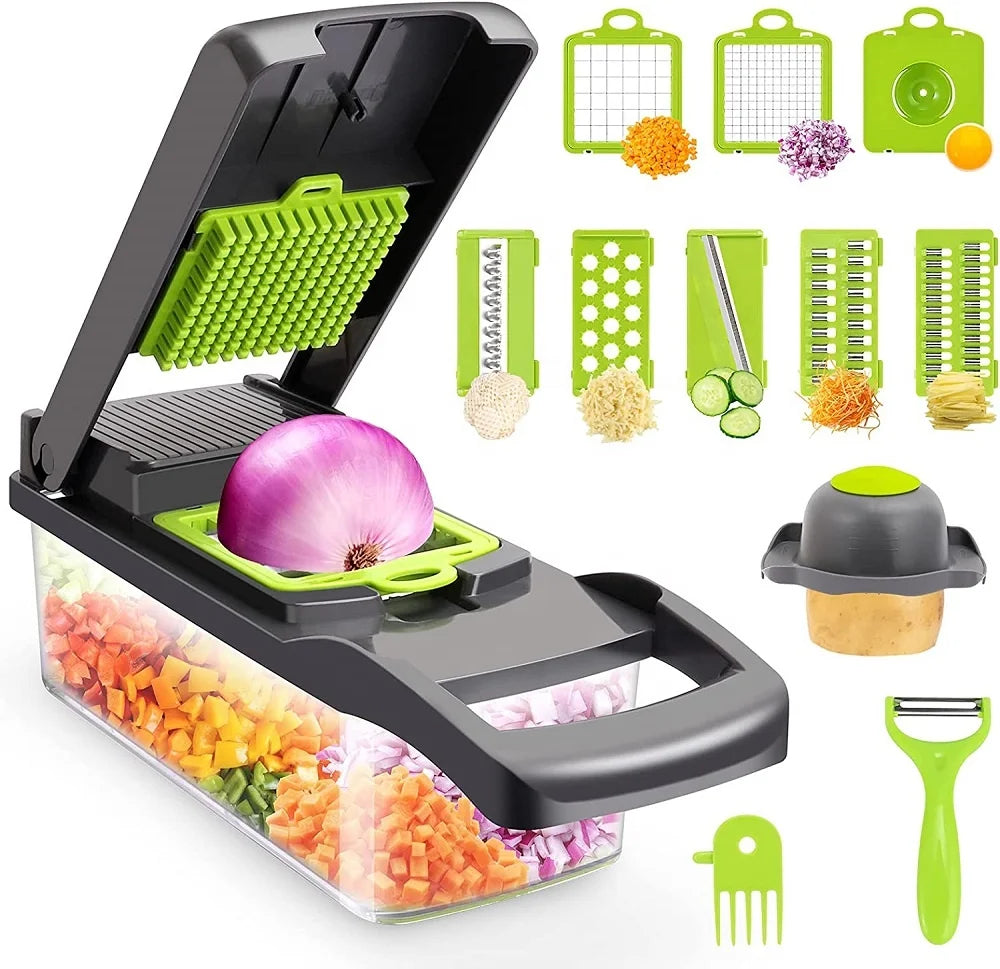 HKM-858259 13-in-1 Multifunctional Handheld Food Cutter and Vegetable Chopper with Interchangeable Blades