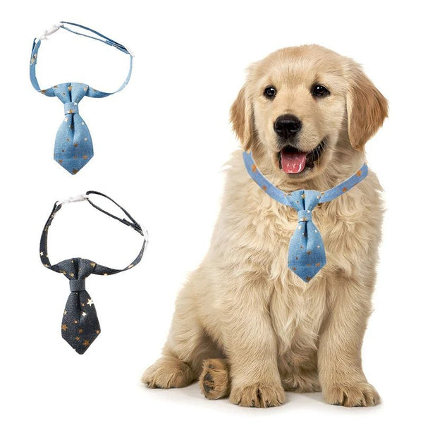 HKM-8582717 Fancy Adjustable Dog Collar for Small and Medium Dogs - Long Tie Design with Golden Star Decoration