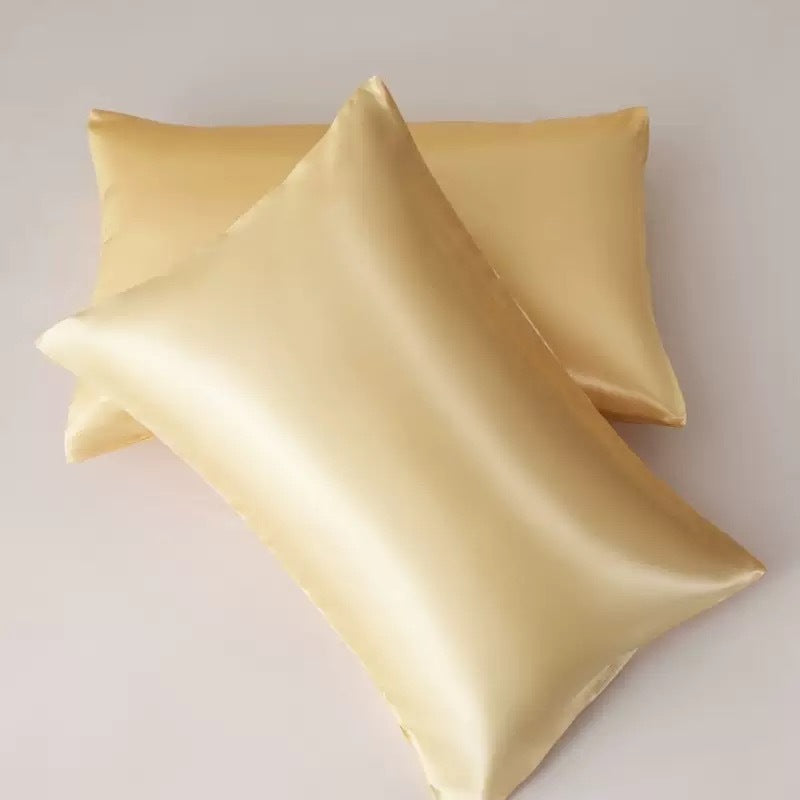 HKM-858323 Solid Color Satin Cloth Pillowcase Set, Soft Polyester Fiber, Plain Weave Design
