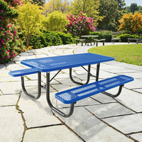 HKM-858387 Commercial Steel Picnic Table and Bench Set for Outdoor Dining and Events