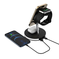 HKM-858387 Four-in-One Wireless Charger for Smartwatch and Smartphone - Fast Magnetic Alignment, 15W Compatible