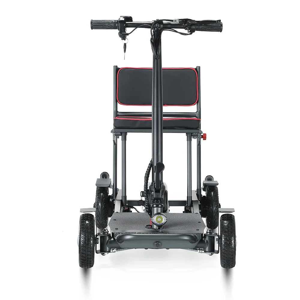 HKM-858387 Lightweight 4-Wheel Electric Mobility Scooter for Outdoor Travel, Foldable, 18KM Range, Brushless Motor, Waterproof