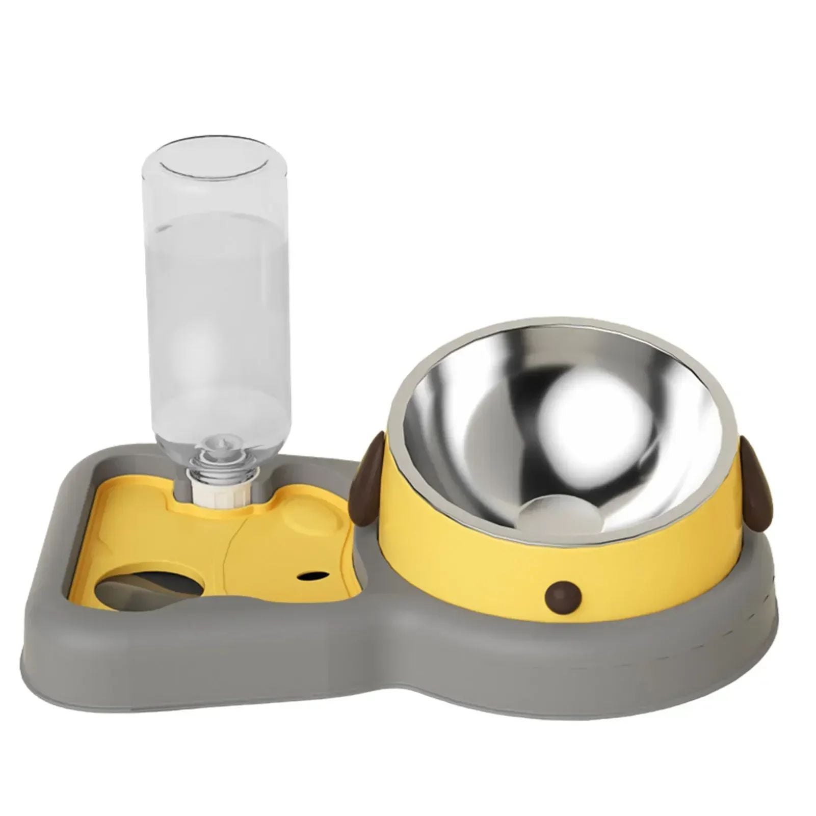 HKM-8584253 2-in-1 Pet Feeder Bowl and Water Dispenser with 15-Degree Tilt Design for Cats and Small Dogs