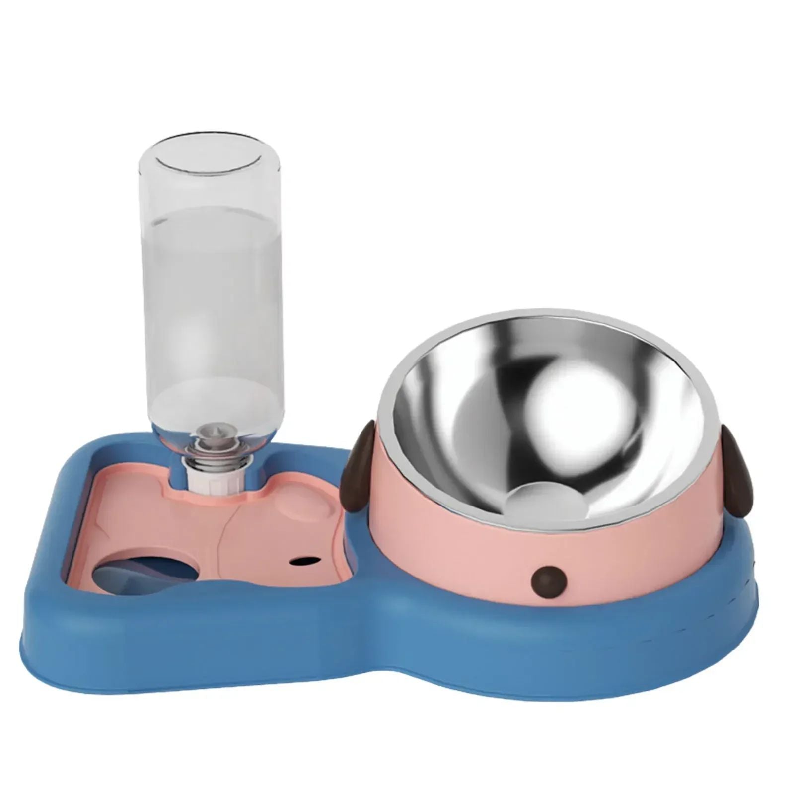 HKM-8584253 2-in-1 Pet Feeder Bowl and Water Dispenser with 15-Degree Tilt Design for Cats and Small Dogs