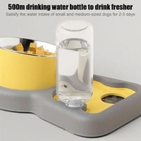 HKM-8584253 2-in-1 Pet Feeder Bowl and Water Dispenser with 15-Degree Tilt Design for Cats and Small Dogs