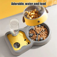HKM-8584253 2-in-1 Pet Feeder Bowl and Water Dispenser with 15-Degree Tilt Design for Cats and Small Dogs