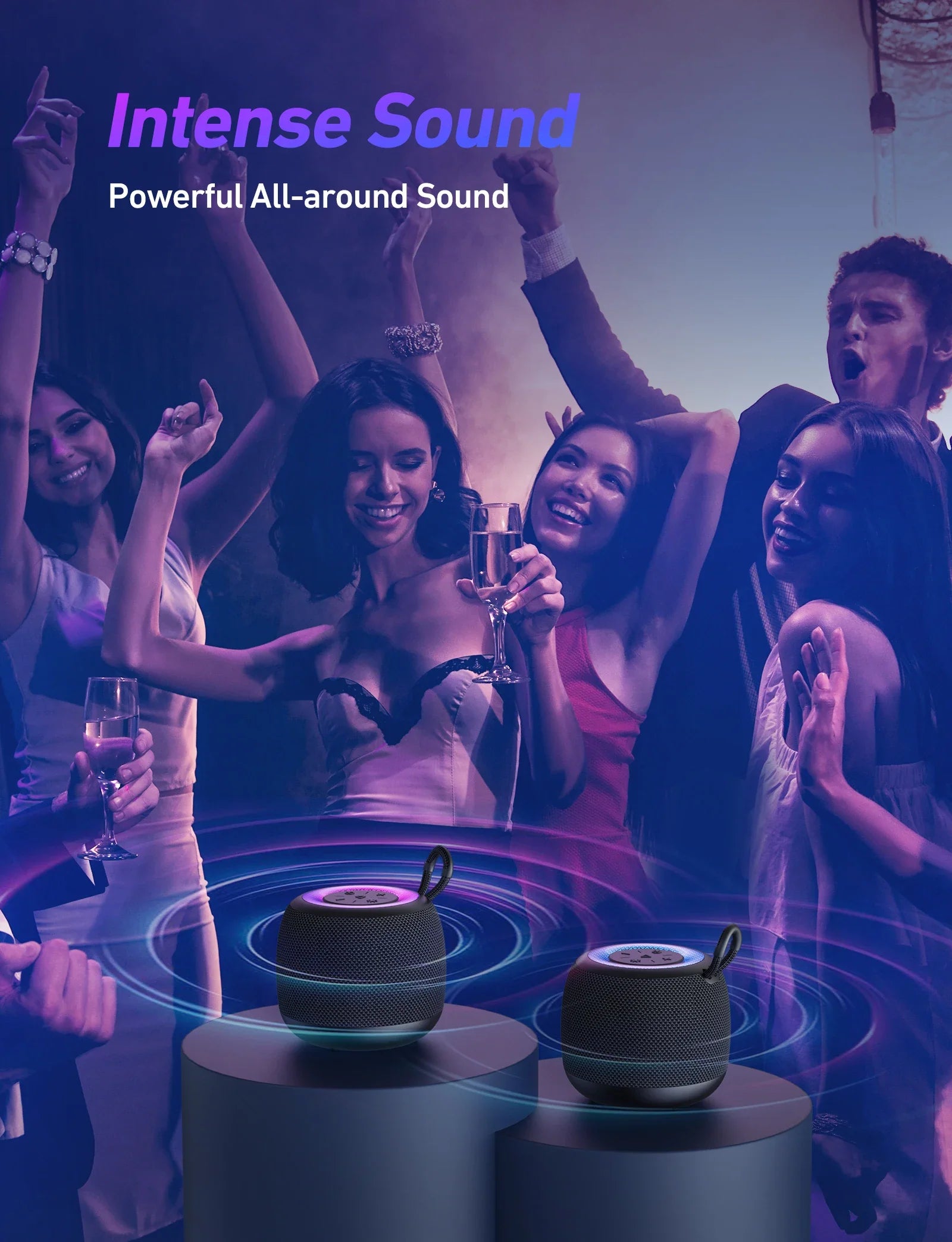 HKM-858515 Portable Bluetooth Speaker with RGB Lighting, Hi-Fi Sound, IPX6 Waterproof, Lightweight Design