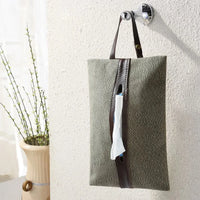 HKM-858579 Retro Canvas Paper Towel Cover with Detachable Bag for Car Seat Storage
