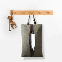 HKM-858579 Retro Canvas Paper Towel Cover with Detachable Bag for Car Seat Storage