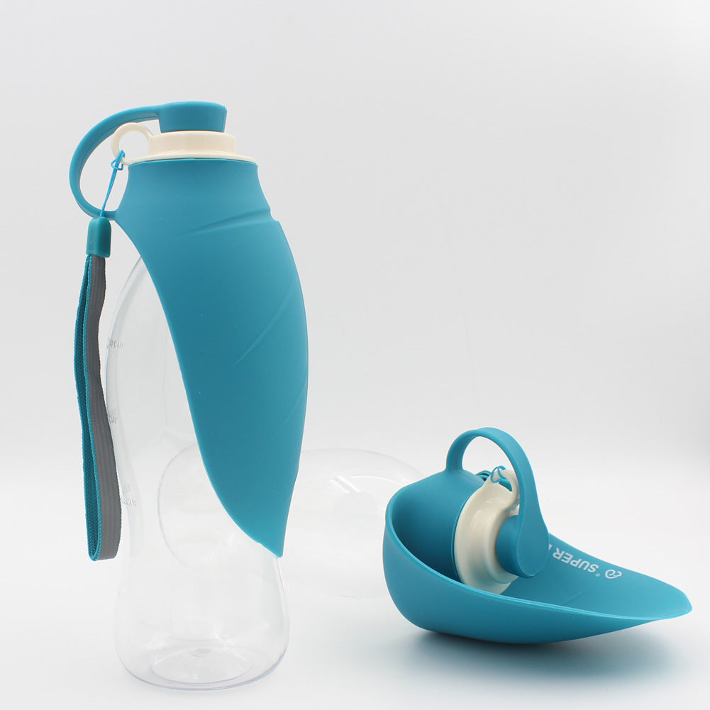 HKM-8586301 Portable Leak-Proof Pet Water Dispenser with Drinking Cup and Bowl - 580ml Capacity