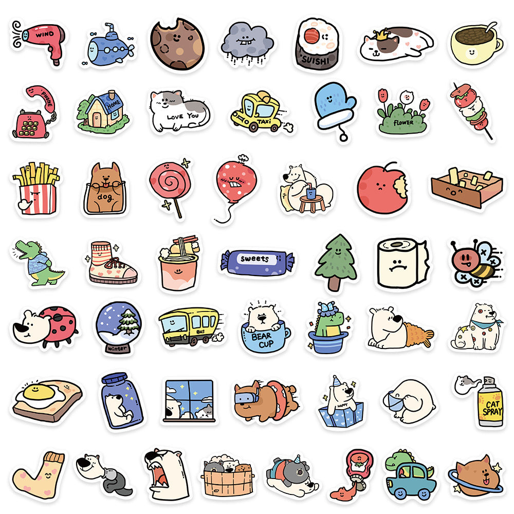 HKM-858835 Cartoon Animal Stickers for Luggage, Journals, and Scrapbooking - 100 Sheets, Cute PVC Adhesive Design