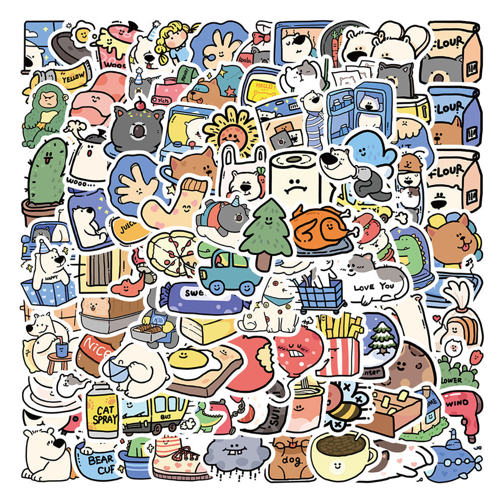 HKM-858835 Cartoon Animal Stickers for Luggage, Journals, and Scrapbooking - 100 Sheets, Cute PVC Adhesive Design