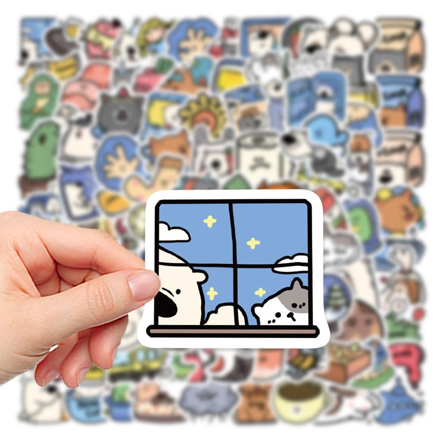 HKM-858835 Cartoon Animal Stickers for Luggage, Journals, and Scrapbooking - 100 Sheets, Cute PVC Adhesive Design