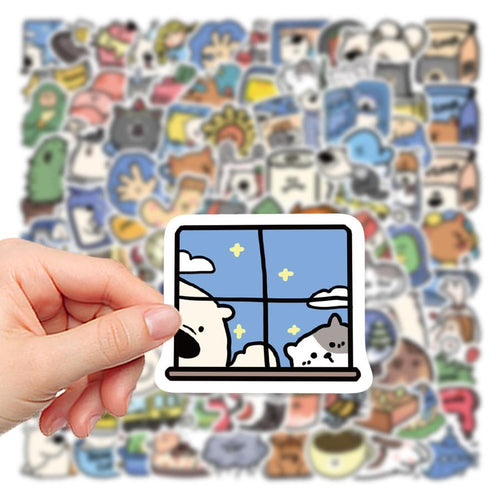 HKM-858835 Cartoon Animal Stickers for Luggage, Journals, and Scrapbooking - 100 Sheets, Cute PVC Adhesive Design