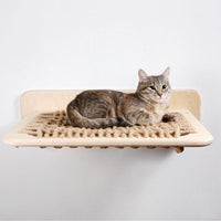 HKM-8589501 Wall-Mounted Solid Wood Cat Nest with Breathable Hemp Rope and Suspension Bridge Design