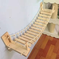 HKM-8589501 Wall-Mounted Solid Wood Cat Nest with Breathable Hemp Rope and Suspension Bridge Design