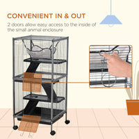 HKM-8589885 Metal Small Animal Cage with 4 Tiers, Removable Tray, Rolling Design, Hammock Included, for Ferrets, Chinchillas, and Sugar Gliders