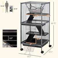 HKM-8589885 Metal Small Animal Cage with 4 Tiers, Removable Tray, Rolling Design, Hammock Included, for Ferrets, Chinchillas, and Sugar Gliders