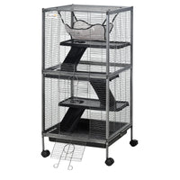 HKM-8589885 Metal Small Animal Cage with 4 Tiers, Removable Tray, Rolling Design, Hammock Included, for Ferrets, Chinchillas, and Sugar Gliders