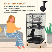 HKM-8589885 Metal Small Animal Cage with 4 Tiers, Removable Tray, Rolling Design, Hammock Included, for Ferrets, Chinchillas, and Sugar Gliders