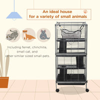 HKM-8589885 Metal Small Animal Cage with 4 Tiers, Removable Tray, Rolling Design, Hammock Included, for Ferrets, Chinchillas, and Sugar Gliders